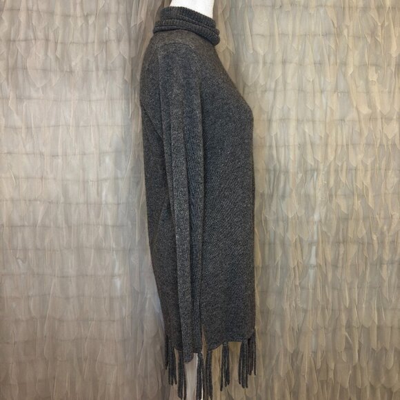 Neiman Marcus 100% Cashmere Fringe Hem Turtleneck Sweater | Gray | Women’s Small - Picture 3 of 6